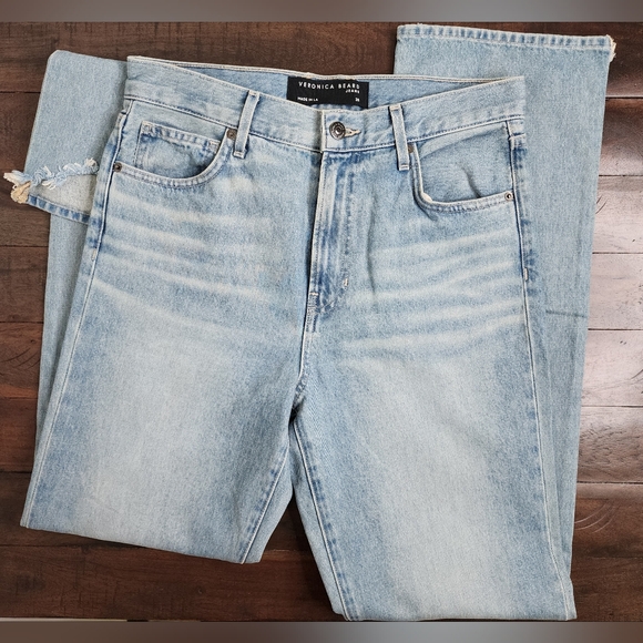 Veronica Beard Dylan Full Length High-rise Straight Step Hem Blue Jeans Size 28 - Picture 12 of 14